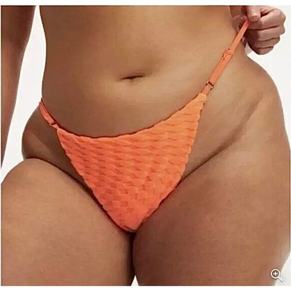 NWT GOOD AMERICAN Jacquard Perfect Fit Bikini Bottom Orange Cream - 2XL (GA 5) - Picture 1 of 6